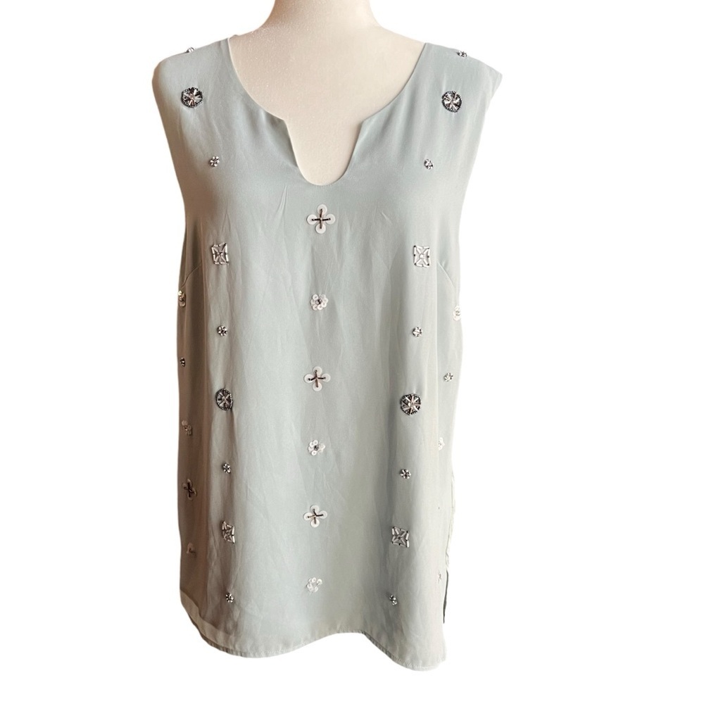 Robert Rodriguez Women's Jade Green Sleeveless Embellished Tunic Top, L